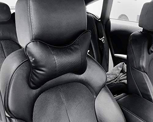 Car Neck Pillow 2 Pieces PU Leather Travel Pillow for Head Rest Neck Support for Car Seat - Black