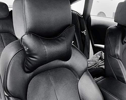 Car Neck Pillow 2 Pieces PU Leather Travel Pillow for Head Rest Neck Support for Car Seat - Black