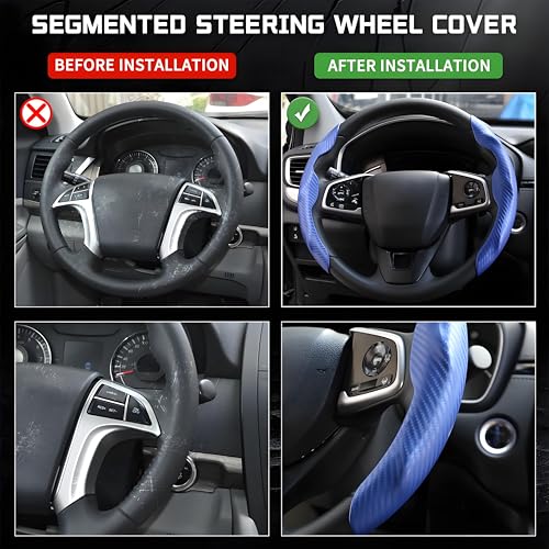 2 Pc Car Carbon Fiber Steering Wheel Cover, Anti-Skid & Scratch-Proof Ultra Thin Steering Wheel Cover Protector Men/Women,100% Universal Fit Steering Wheel,Car Accessories Gifts