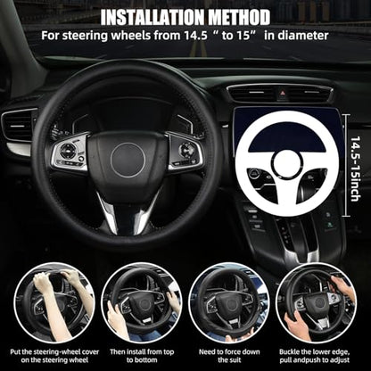 Leather Steering Wheel Cover, Anti-Slip, Safety, Soft, Breathable, Adaptable to 14.5-15 inches Steering Wheel Fit SUV Jeep Van Sedan, Car Steering Wheel Protector for Women Men,Classic Black - color: Classic Black