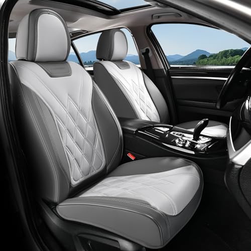 Coverado Car Seat Covers, Front Covers for Cars, Car Seat Cover Front Seats, Car Seat Protector Waterproof, Leather Car Seat Cushion, Universal Interior Covers Seat Protectors for Most Cars - color: 8918-Light-Gray, size: Front Pair