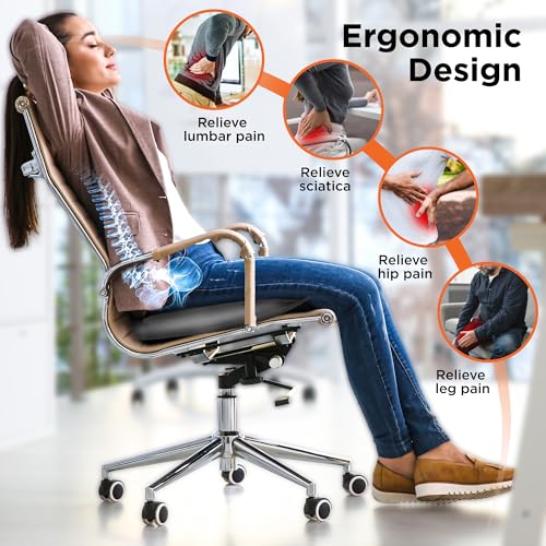 BLACK+DECKER Car Seat Cushion with Memory Foam – Ice Silk Portable Driver & Car Seat Pad for Pain Relief – Non-Slip Back, Washable Cover – Office Chair, Wheelchair, Travel Use, Black