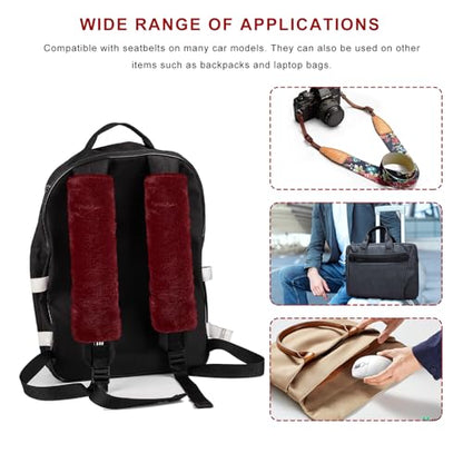 Sun Walker 2PCS Seat Belt Shoulder Pads, Fluffy Soft Plush Auto Seat Belt Pads for Protecting Your Neck & Shoulder, Comfortable Seatbelt Cover Warm Protective Cushion for Most Cars (Wine Red) - color: Wine Red
