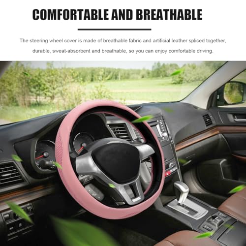 Car Steering Wheel Cover, Leather Breathable Ice Silk Auto Wheel Wrap with Anti-Slip Lining, Scratch-Resistant Elastic Protector Fit for 14.5-15 Inch Steering Wheels (Pink) - color: Pink