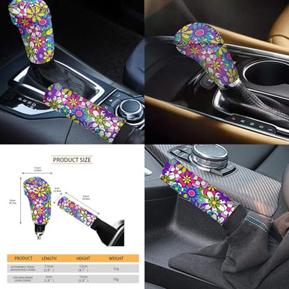 12 Pcs Daisy Flower Car Accessories Full Set for Women Girly Daisy Car Seat Cover Steering Wheel Cup Holder Armrest Pad Gear Shift Cover,Car Handbrake Cover,Fit for Most Truck SUV - color: Novelty Daisy