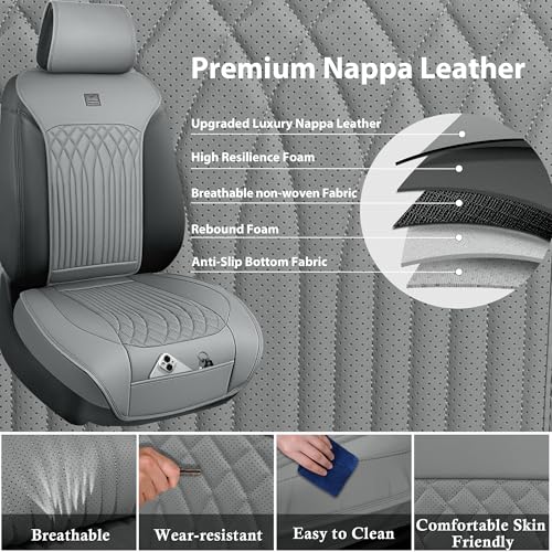 CAR PASS Car Seat Protector, 2 Pack Sideless Nappa Leather Seat Covers for Cars, All Season Waterproof Breathable Front Seats Cushion with Storage Pocket Universal Fit Vehicle Car SUV Truck, All Gray - color: Gray