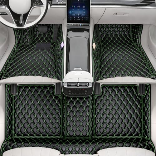 All-Weather car Floor mats, Anti-Slip Leather Floor mats Set, Suitable for 99% of Vehicle Models, Providing Comprehensive Protection for the car Carpet of Your Beloved car. (Black Green) - color: Black green