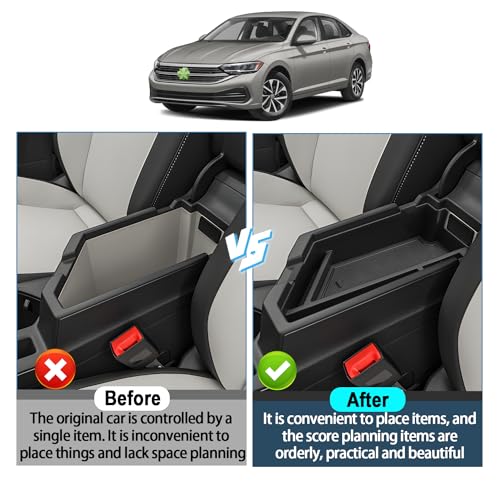 Ruiya 2026 Jetta Center Console Organizer for VW Jetta 2026 Accessories ABS Material Armrest Glove Tray Compatible with 2020-2026 VW Volkswagen Jetta - color: 2020-2026 VW Jetta