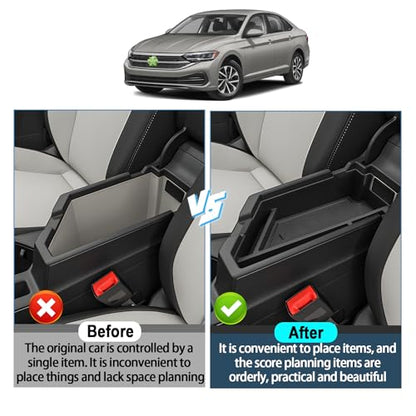 Ruiya 2026 Jetta Center Console Organizer for VW Jetta 2026 Accessories ABS Material Armrest Glove Tray Compatible with 2020-2026 VW Volkswagen Jetta - color: 2020-2026 VW Jetta