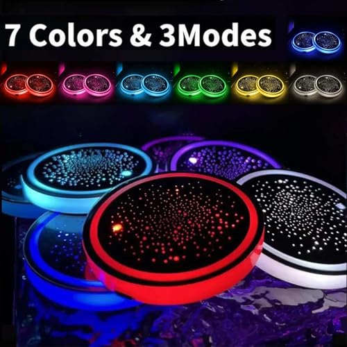 2PCS LED Car Cup Holder Lights, Light up Car Coasters for Cup Holders 7 Colors Changing USB Charging Mat Waterproof Cup Pad, Car Gifts for Men & Women