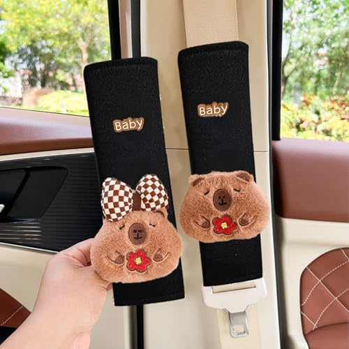 BoAn 2 PCS Seat Belt Cover Pad, Cute Kawaii Animal Capybara Plush Seatbelt Covers for Adults, Soft Seat Belt Shoulder Cushion, Cartoon Seatbelt Pad, Car Seat Strap Pads for Interior Accessories - color: flower-3