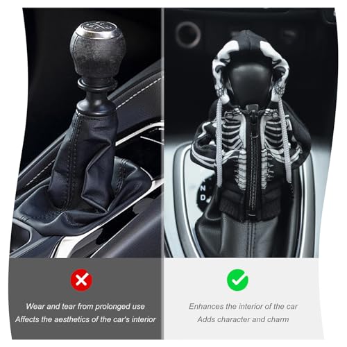 OFBAND Car Gear Shift Cover for Skull Motif,Cool Car Gear Shift Knob Cover with Mini Zip Protects Shifts Knob Car Decor,Funny Gears Shifts Hoodie Car Accessories (Skeleton) - color: Skeleton