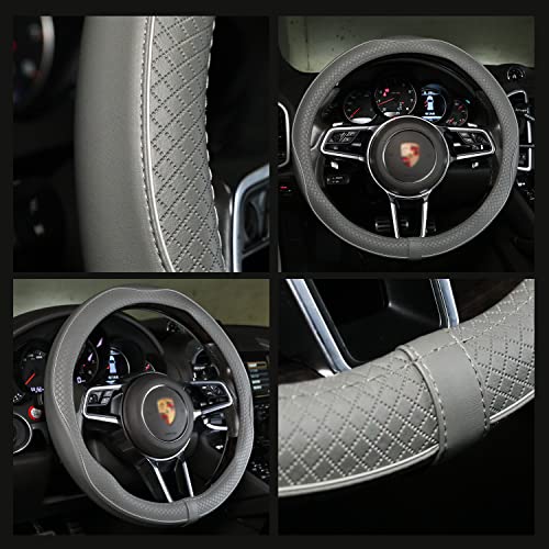 Car Steering Wheel Cover, Anti-Slip, Safety, Soft, Breathable, Heavy Duty, Thick, Full Surround, Sports Style (Gray) - color: Gray