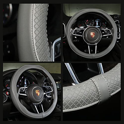 Car Steering Wheel Cover, Anti-Slip, Safety, Soft, Breathable, Heavy Duty, Thick, Full Surround, Sports Style (Gray) - color: Gray