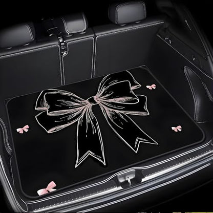 Universal Car Trunk Mat 29" x 39", Pink and Black Bow All Weather Trunk Protection Cargo Liner, Durable Cargo Mat Rear Trunk Liner, Stylish Vehicle Interior Accessories Suitable for Most Car Models - color: Pink Black Bow