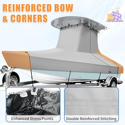 iCOVER T-Top Boat Cover, 600D Heavy Duty Marine Grade Waterproof Tear Resistant Boat Cover for Center Console Boat with T TOP Roof, Fits 16'-18.5' Long Beam Width up to 98", Grey - color: T-TOP, size: C: 16-18.5' Long, Beam Width up to 98" W
