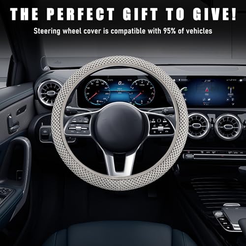Wevdn Elastic Stretch Steering Wheel Cover, 15"×15" Microfiber Breathable Ice Silk Steering Wheel Protector, Anti-Slip Elastic Steering Wheel Cover for Men Women, Car Accessories (Gray) - color: Gray