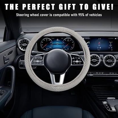 Wevdn Elastic Stretch Steering Wheel Cover, 15"×15" Microfiber Breathable Ice Silk Steering Wheel Protector, Anti-Slip Elastic Steering Wheel Cover for Men Women, Car Accessories (Gray) - color: Gray