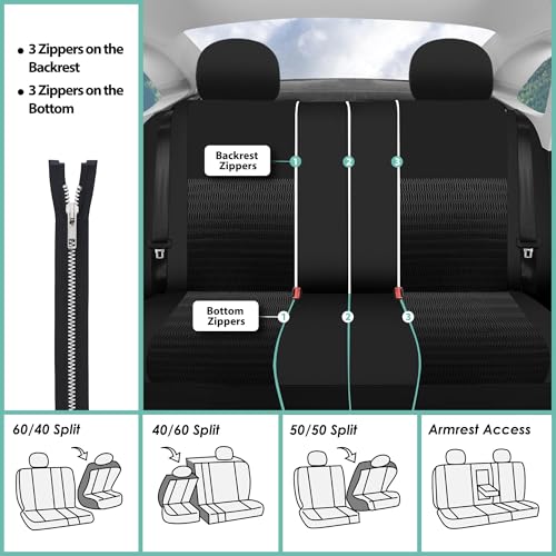 FH Group Trendy Elegance 3D Air Mesh Car Seat Covers - Universal Fit, Washable Seat Cover for SUV, Sedan, Van, Black, Full Set