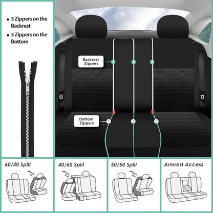 FH Group Trendy Elegance 3D Air Mesh Car Seat Covers - Universal Fit, Washable Seat Cover for SUV, Sedan, Van, Black, Full Set