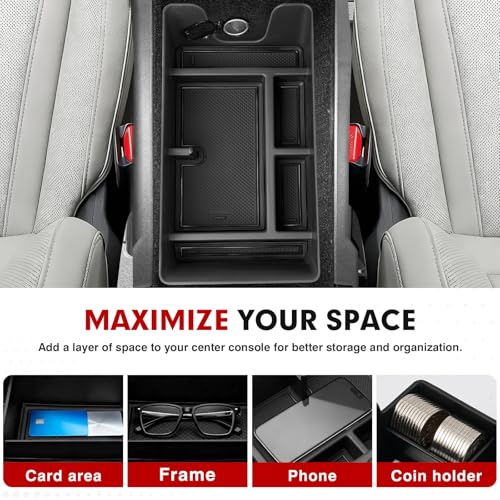Autorder Center Console Organizer for 2025-2026 Toyota Camry Accessories Armrest Storage Box Secondary Insert Tray with Anti-Slip Mat - size: 2025-2026 Camry