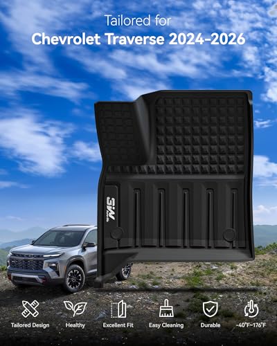 3W Floor Mats & Seat Back Mats & Cargo Liner for Chevrolet Chevy Traverse & GMC Acadia 2024-2026 (Only 7 Seats) & Buick Enclave 2025-2026, All Weather TPE Custom Fit Full Set Floor Liners - size: Chevy Traverse 2024-2026 Full Set
