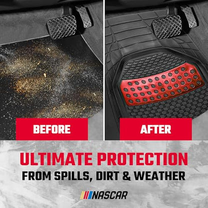 NASCAR Elite Car Floor Mats – 4-Piece Set | Heavy Duty All-Weather Rubber | Universal Trim-to-Fit for Cars, Trucks, & SUVs | Traps Dirt, Snow & Water | Red & Black Floor Mats