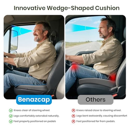 Benazcap Elevated Car Seat Cushion, Memory Foam Car Seat Pad, Height Boost Improves Driving View, Sciatica & Lower Back Pain Relief, Essentials for Long Road Trip Driving - color: Black