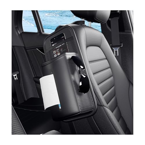 Car Tissue Holder, Seat Side Hanging Bag Rectangle Tissue Box Cover with Mesh Net Pockets, Leather Front Seat Side Tissue Dispenser for 100 Count Napkin, Phone, Coins