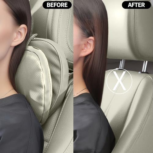 Car Headrest Pillow for Driving, Dual-Sided Leather Design Neck Pillow, Breathable Softness Neck Support, Universal Fit Head Rest Travel Pillow, Off White (Beige), 1 Pack - color: Off White (Light Gray)