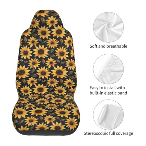 Sunflower Seat Covers Full Set, Front Seat Covers and Split Rear Bench Seat Covers for Sedan, SUV, Truck, Universal Fit Automotive Seat Cover, Breathable and Washable, Yellow Flower - color: Sunflower