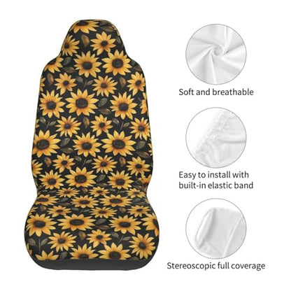 Sunflower Seat Covers Full Set, Front Seat Covers and Split Rear Bench Seat Covers for Sedan, SUV, Truck, Universal Fit Automotive Seat Cover, Breathable and Washable, Yellow Flower - color: Sunflower