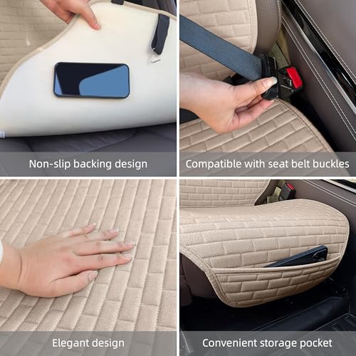 Linen Car Seat Covers Front Seat Covers - 2 PCS Durable & Non-Slip Breathable Cloth Fabric Car Seat Protector, Universal Fit for Most Automotive, Vans, SUVs, Trucks - Gray - color: Beige with Backrests 2 Pcs