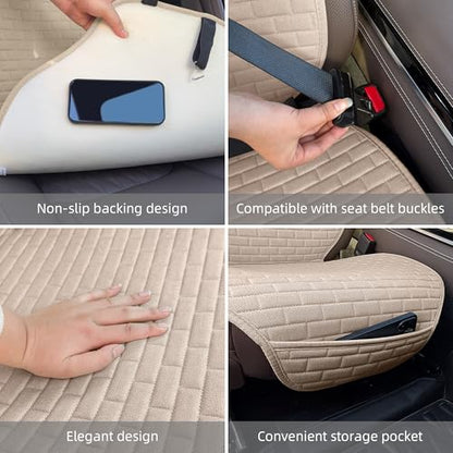 Linen Car Seat Covers Front Seat Covers - 2 PCS Durable & Non-Slip Breathable Cloth Fabric Car Seat Protector, Universal Fit for Most Automotive, Vans, SUVs, Trucks - Gray - color: Beige with Backrests 2 Pcs