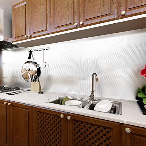 Peel and Stick Wallpaper, Waterproof Contact Paper for Kitchen Countertops Cabinets, Self-Adhesive Removable Aluminum Foil Sticker, Oil Proof Heat Resistant, Easy Clean (24"x197", Silver Chequer) - color: Silver Chequer, size: 24"W x 197"L