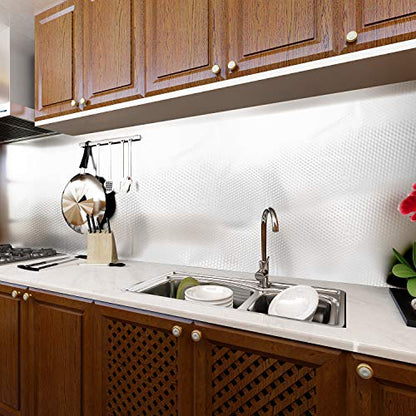Peel and Stick Wallpaper, Waterproof Contact Paper for Kitchen Countertops Cabinets, Self-Adhesive Removable Aluminum Foil Sticker, Oil Proof Heat Resistant, Easy Clean (24"x197", Silver Chequer) - color: Silver Chequer, size: 24"W x 197"L