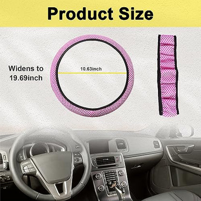 Kewucn Car Elastic Stretch Steering Wheel Cover, Soft Microfiber Breathable Ice Silk, Universal 15 Inch Anti-Slip Auto Steering Wheel Protector, Fit Car, SUV, Van, Sedan, Truck (Pink) - size: Pink