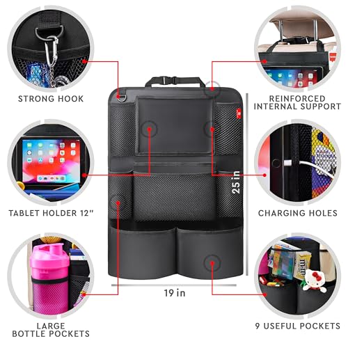 Backseat Car Organizer, Kick Mats Back Seat Protector with Touch Screen Tablet Holder, Back Seat Organizer for Kids with 9 Storage Pockets, Travel Accessories (2 Pack, Ocean Blue)