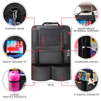 Backseat Car Organizer, Kick Mats Back Seat Protector with Touch Screen Tablet Holder, Back Seat Organizer for Kids with 9 Storage Pockets, Travel Accessories (2 Pack, Ocean Blue)
