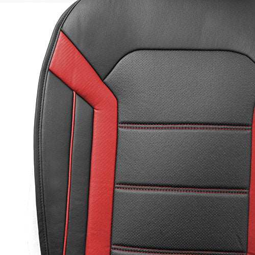 FH Group Front Set Faux Leather Car Seat Cushions - 2 Pack Seat Covers for Cars Trucks SUV, Waterproof, Universal Fit Seat Covers, Red/Black - color: Red - Front Set
