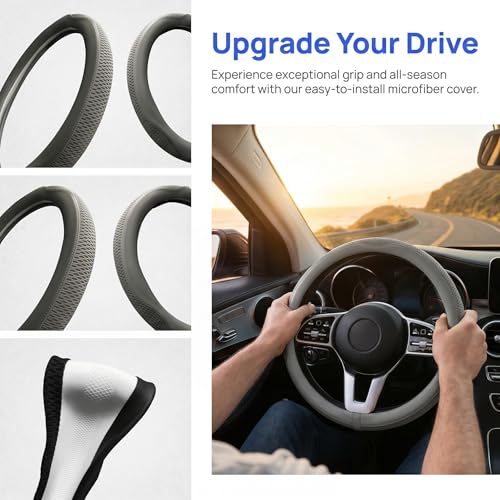 38cm Car Steering Wheel Cover, Universal 15 inch, Microfiber Breathable Ice Silk, Anti-Slip, Odorless, Easy to Install - color: GRAY