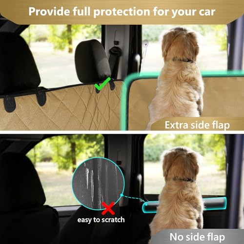 F-color SUV Cargo Liner for Dogs - Waterproof Pet Cargo Liner with Side Flaps, Comfort Dog Cargo Cover with Bumper Flap, Scratchproof Non-Slip Large for Full-Size SUVs Vans, 55 x 93 Inch, Khaki - color: Khaki, size: Large Extended (With Flaps) 93"