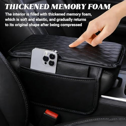 Car Center Console Cover, Upgraded Microfiber Car Armrest Cover Cushion, with 2 Storage Bags Scratch, Resistant Leather Cars Armrest Storage Box Universal Vehicles Accessories (Black) - color: Black