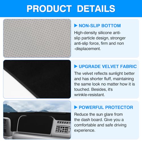 Autorder Dashboard Cover Mat for 1999-2004 Ford F250 F350 F450 Super Duty Accessories Dash Cover Upgrade Velvet Dash Mat Sunshade Glare UV Rays Protector - size: 1999-2004 F250 F350 F450