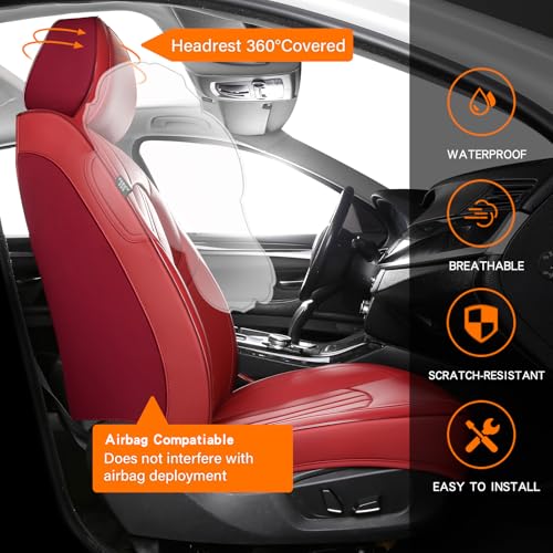 MINGBRON Red Car Seat Covers,Leather Car Seat Cover, Waterproof Seat Covers Full Set - color: Red, size: Full Set