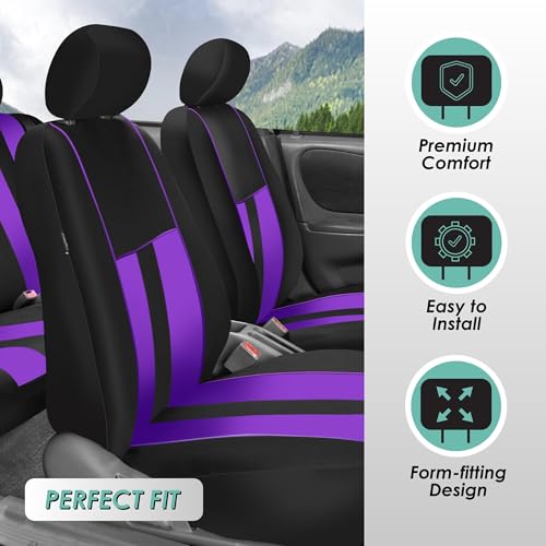 FH Group Car Seat Covers (Purple, Universal Fit) - Cloth, Full Set, Low Back, Airbag Compatible, Split Bench Rear Seat Cover for SUV, Sedan, Van - color: Purple, size: Full Set