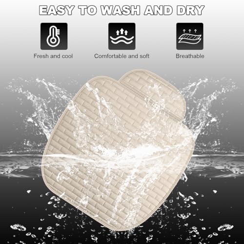 Front Car Seat Cover, Anti-Slip Breathable Linen Bottom Seat Protector Covers with Storage Pockets, Universal Front Driver Seat Pad Mat for Cars SUVs Truck Van (Beige)