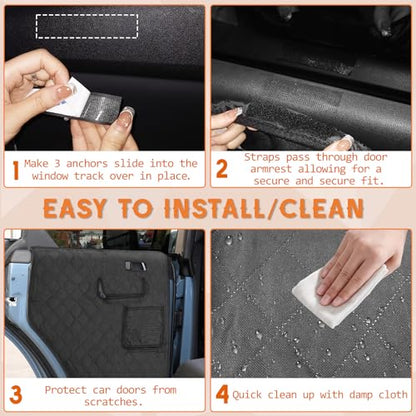 2PCS Dog Car Door Protector with Mesh Pocket Compatible with Ford F-150 2015-2023 Vehicle Door Covers from Dog Scratching, Repels Water & Dirt Side Machine Washable Side Pet Shield Panel Black