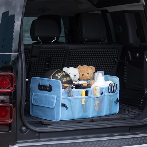 Car Trunk Organizer, Car Organizers and Storage Collapsible Multi Compartment Container Box, Adjustable Car Accessories for SUV Sedan Truck, Standard Size, Light Blue - color: Light Blue, size: Standard
