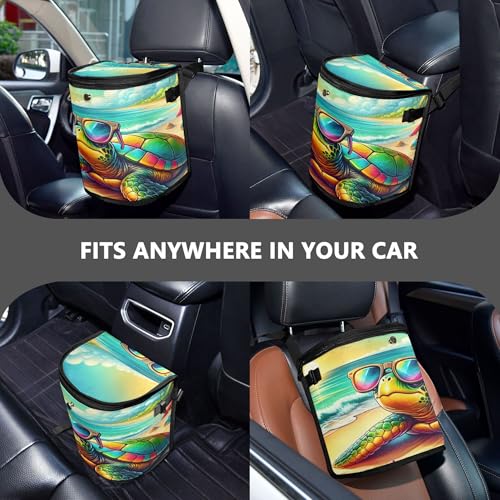 MNSRUU Car Trash Can with Lid, Turtle Wearing Sunglasses Car Trash Bag Hanging Organizers and Storage for Front Back Seat, Leak-Proof Trash Bin - color: Cat I8055A